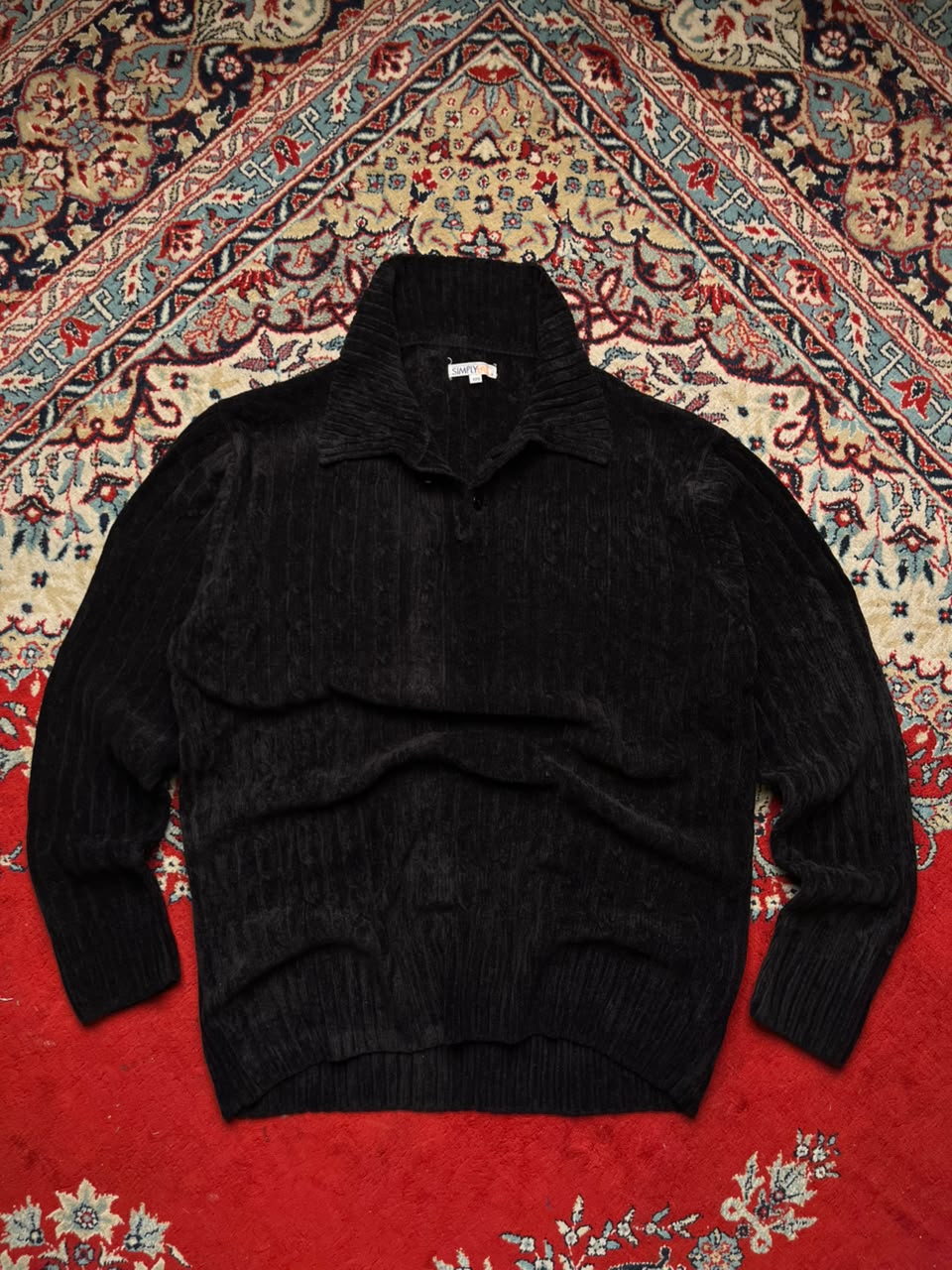 Simply Basic Chenille Cable Knit Polo Sweater - XL