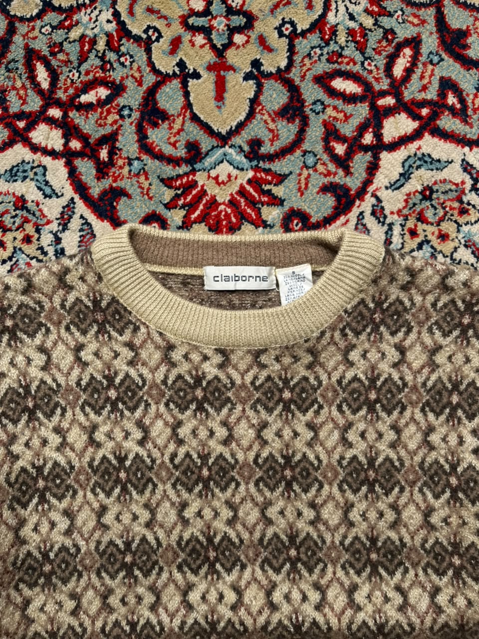 Claiborne Fair Isle Geometric Wool Crewneck Sweater - M