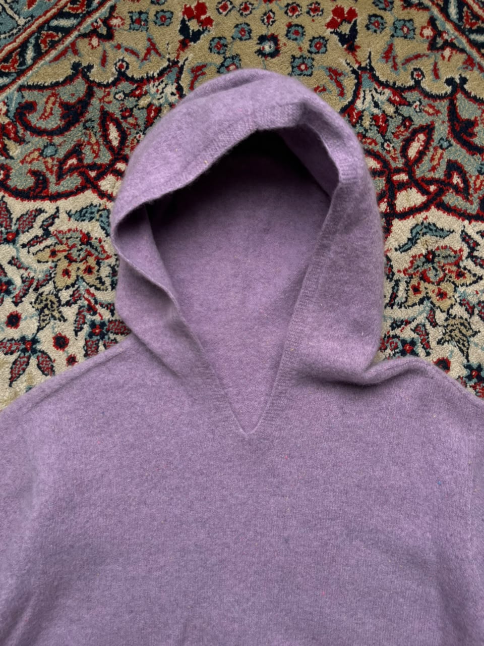 Lilac Heathered Knit V-Neck Pullover Hoodie - S