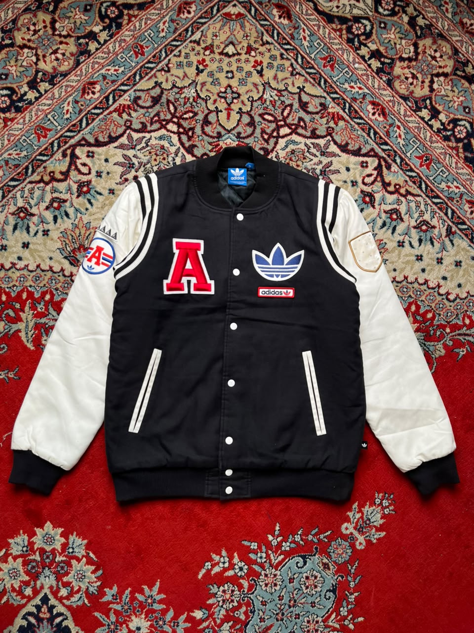 Adidas Originals Trefoil Patchwork Snap-Button Varsity Jacket - L