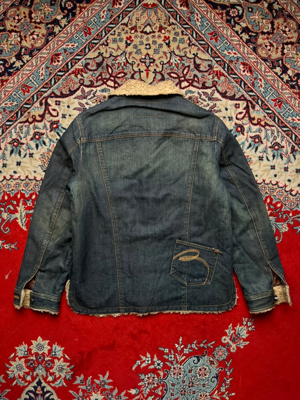 Vintage Bean Pole Sherpa Fleece-Lined Denim Trucker Jacket - L