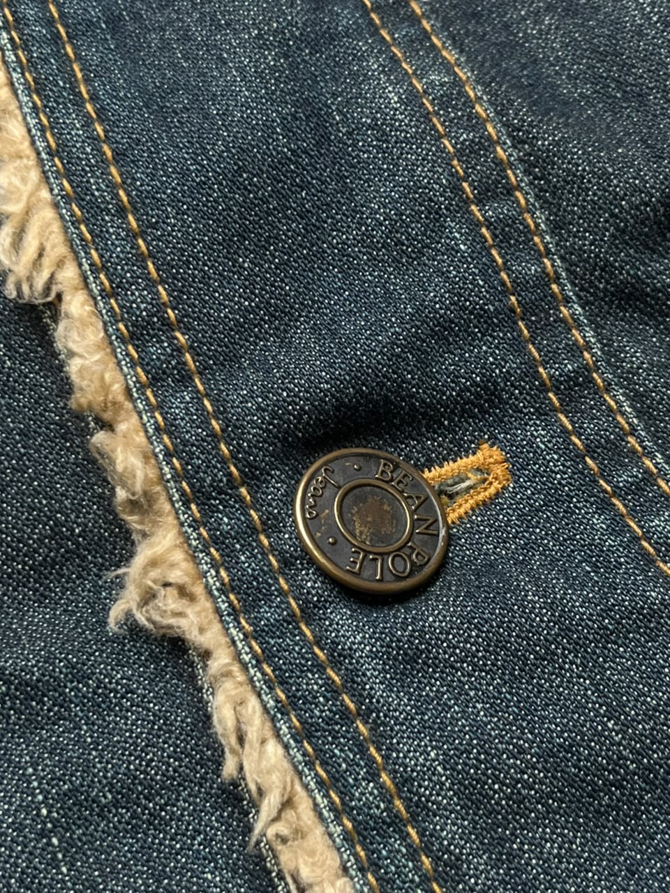 Vintage Bean Pole Sherpa Fleece-Lined Denim Trucker Jacket - L