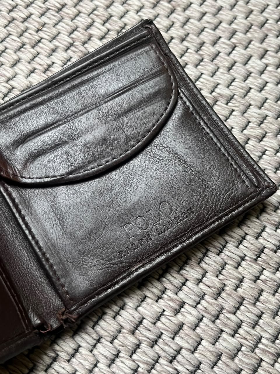 Polo Ralph Lauren Mens Dark Brown Leather Bifold Wallet Coin Pocket Flap Billfold