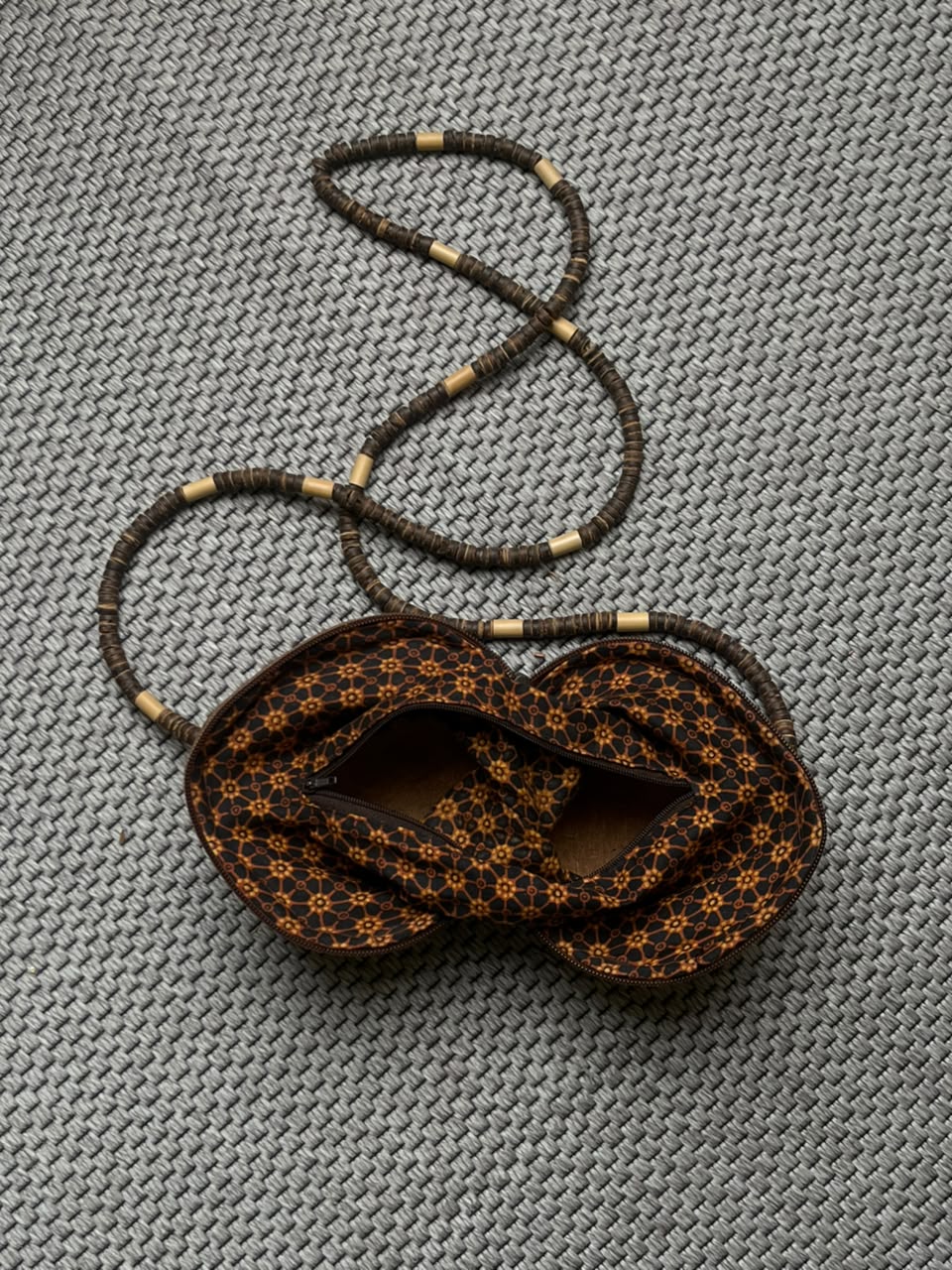 Vintage Coconut Shell Handbag Purse Hand Painted Rose Beaded Strap Crossbody