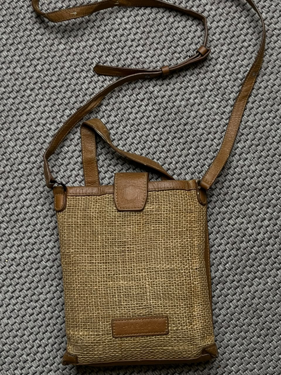 Harlink Woven Straw Burlap Tan Brown Leather Small Crossbody Bag Mini Tote Purse