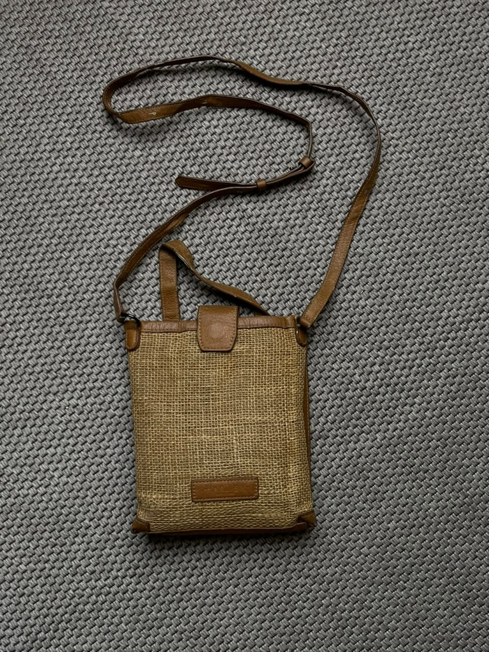 Harlink Woven Straw Burlap Tan Brown Leather Small Crossbody Bag Mini Tote Purse