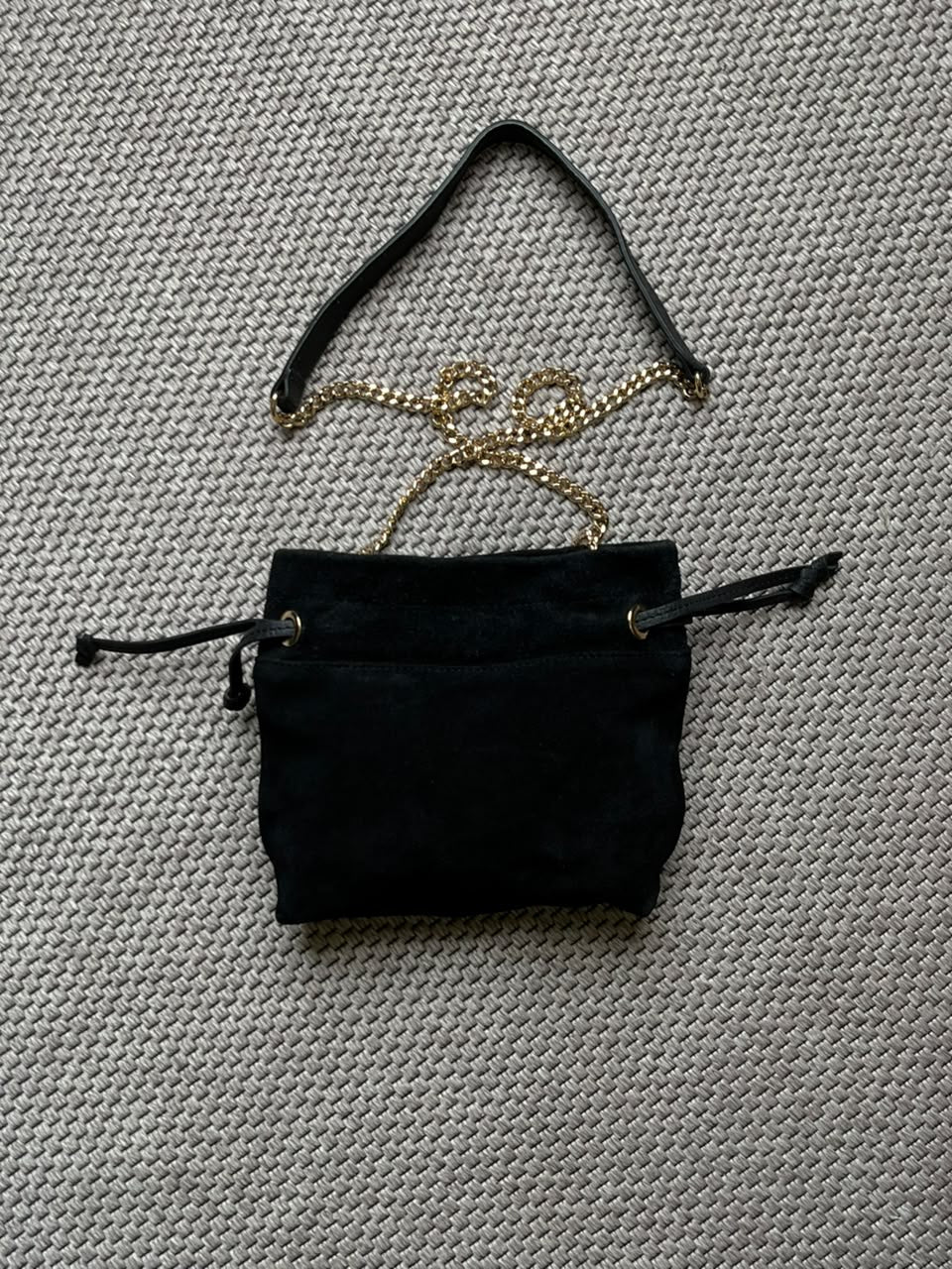 River Island Genuine Suede Bucket Crossbody Shoulder Bag Purse Chain Strap Cinch