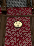 Tommy Hilfiger Monogram Satchel Bag Red TH Jacquard Crossbody Shoulder Tote Purse