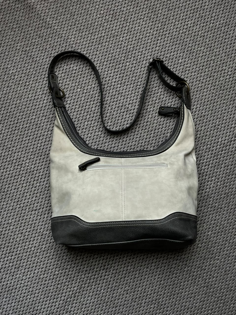 Concept Faux Leather Hobo Shoulder Bag Gray White Vinyl Crossbody Handbag Purse