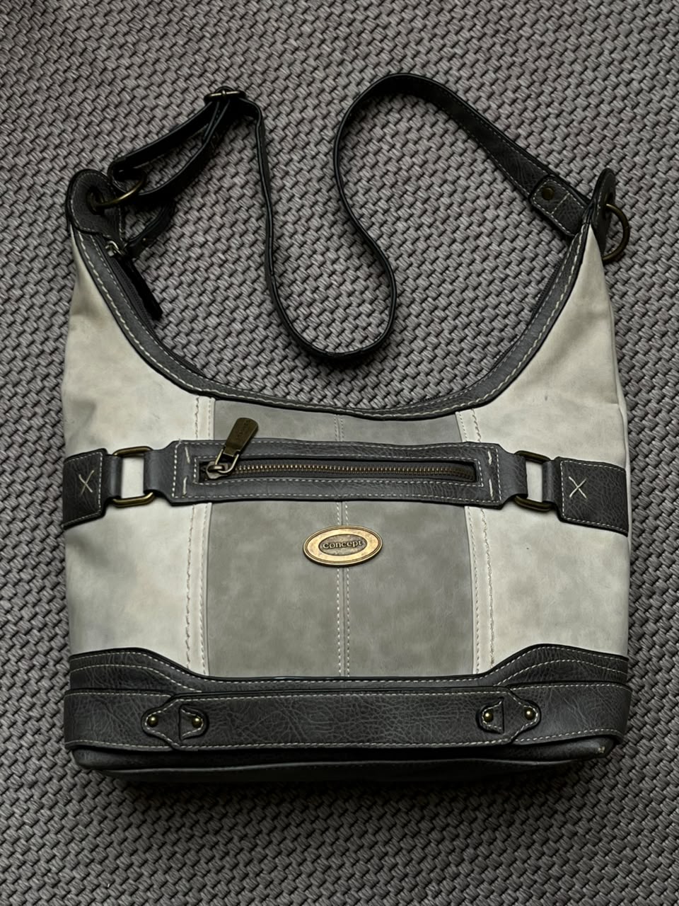 Concept Faux Leather Hobo Shoulder Bag Gray White Vinyl Crossbody Handbag Purse