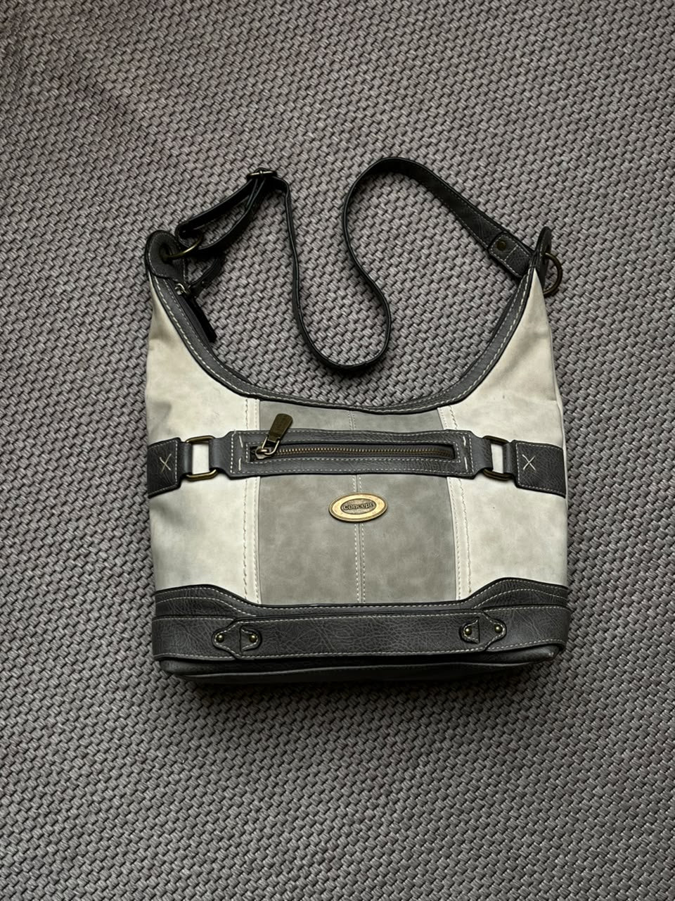 Concept Faux Leather Hobo Shoulder Bag Gray White Vinyl Crossbody Handbag Purse