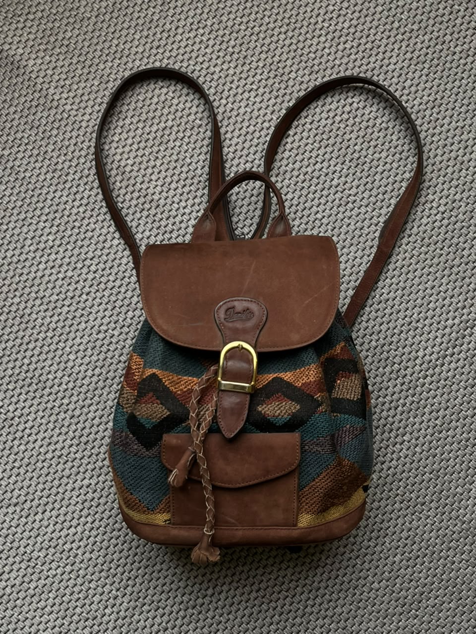 Vintage Danilo's Woven Tapestry Leather Backpack Southwestern