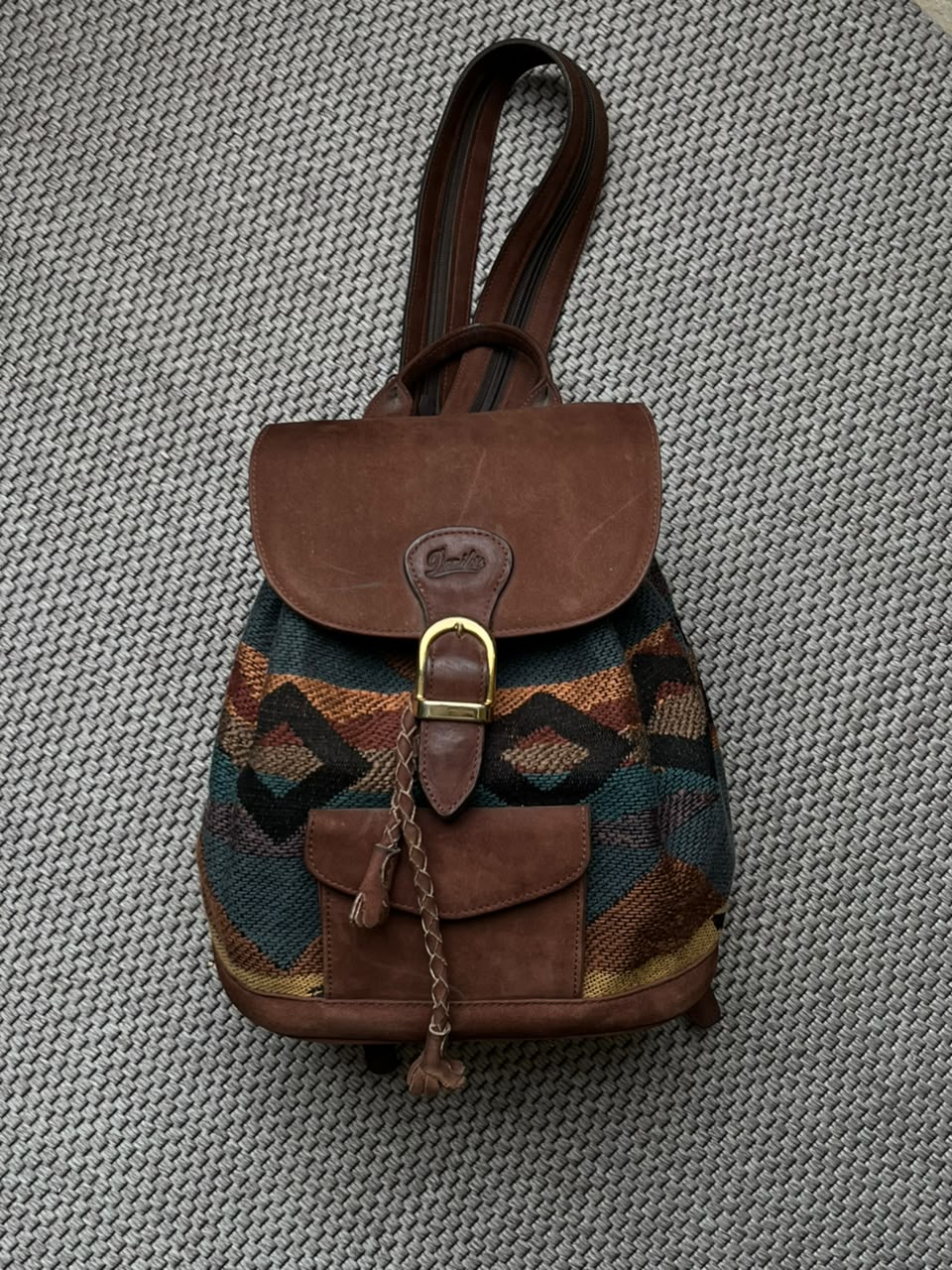 Vintage Danilo's Woven Tapestry Leather Backpack Southwestern