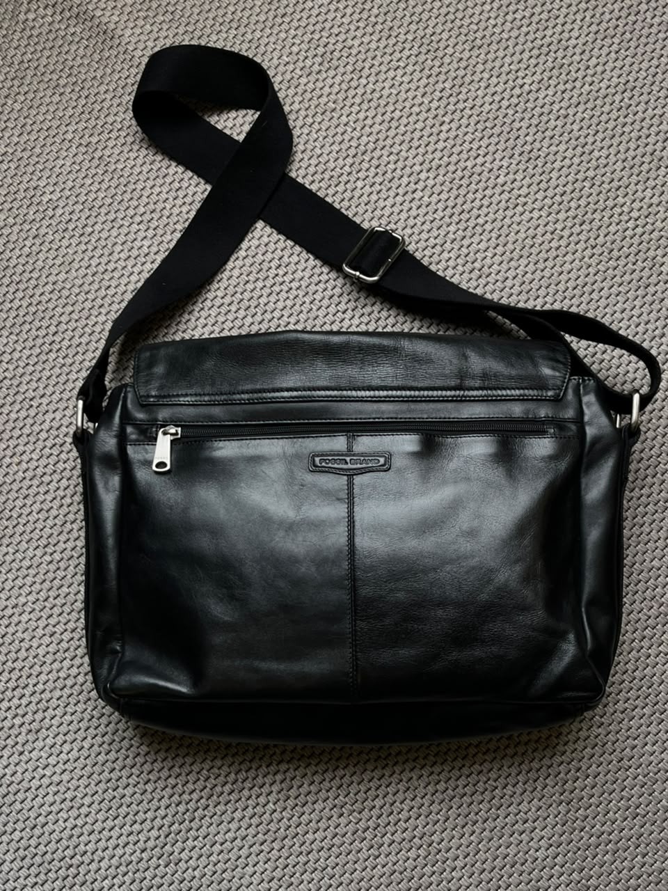 Fossil Brand Mens Black Leather Messenger Bag Laptop Crossbody Briefcase Flap