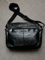 Fossil Brand Mens Black Leather Messenger Bag Laptop Crossbody Briefcase Flap