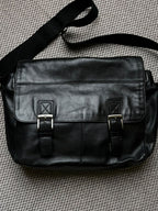 Fossil Brand Mens Black Leather Messenger Bag Laptop Crossbody Briefcase Flap