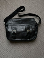 Fossil Brand Mens Black Leather Messenger Bag Laptop Crossbody Briefcase Flap