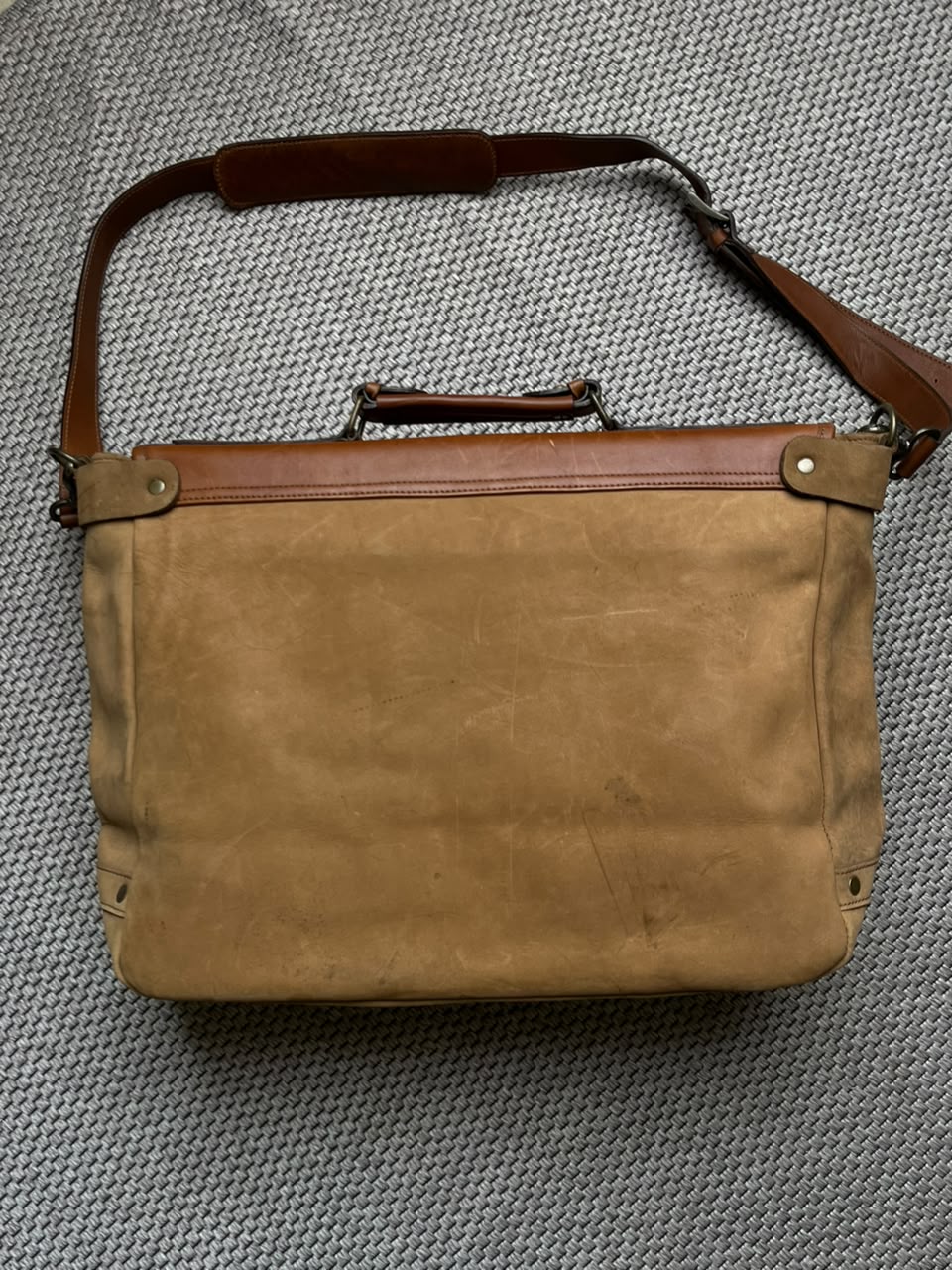 Vintage Brown Genuine Leather Flap Messenger Bag Buckle Suede Shoulder Work Bag