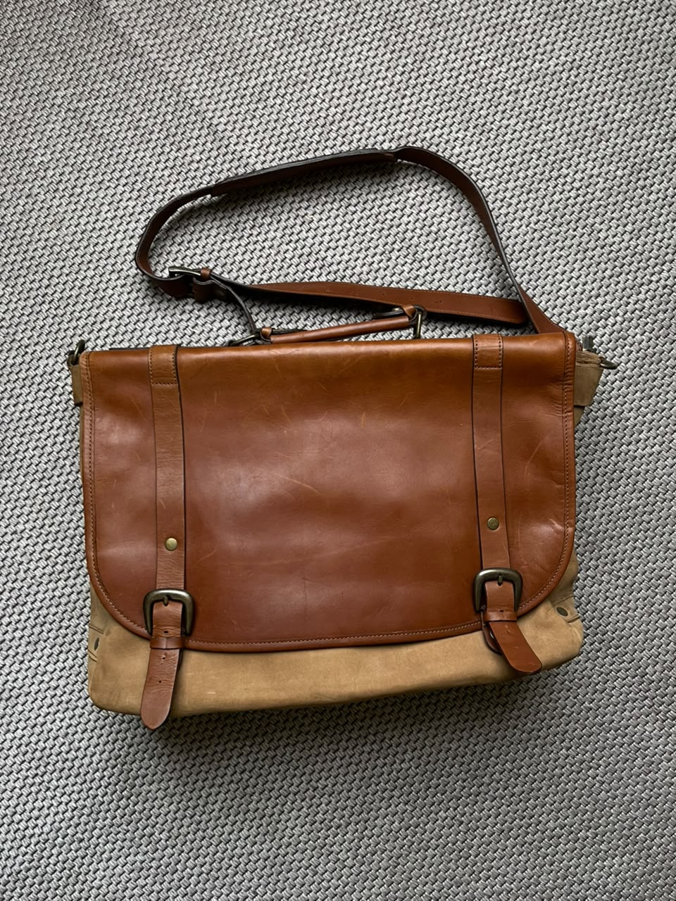 Vintage Brown Genuine Leather Flap Messenger Bag Buckle Suede Shoulder Work Bag