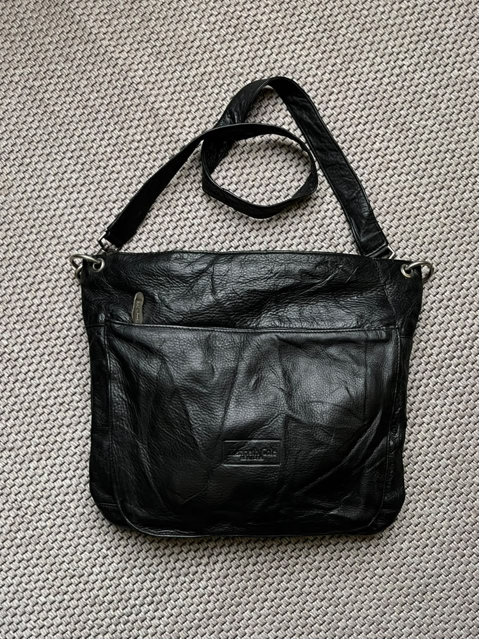 Kenneth Cole New York Black Pebbled Leather Crossbody Bag Slouchy Hobo Shoulder