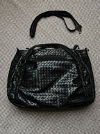 Black Woven Faux Leather Shoulder Bag Studded Slouchy Hobo Crossbody Strap Tote