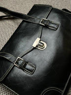 Worthington Black Faux Leather Laptop Tote Bag Briefcase Work Shoulder Bag Flap