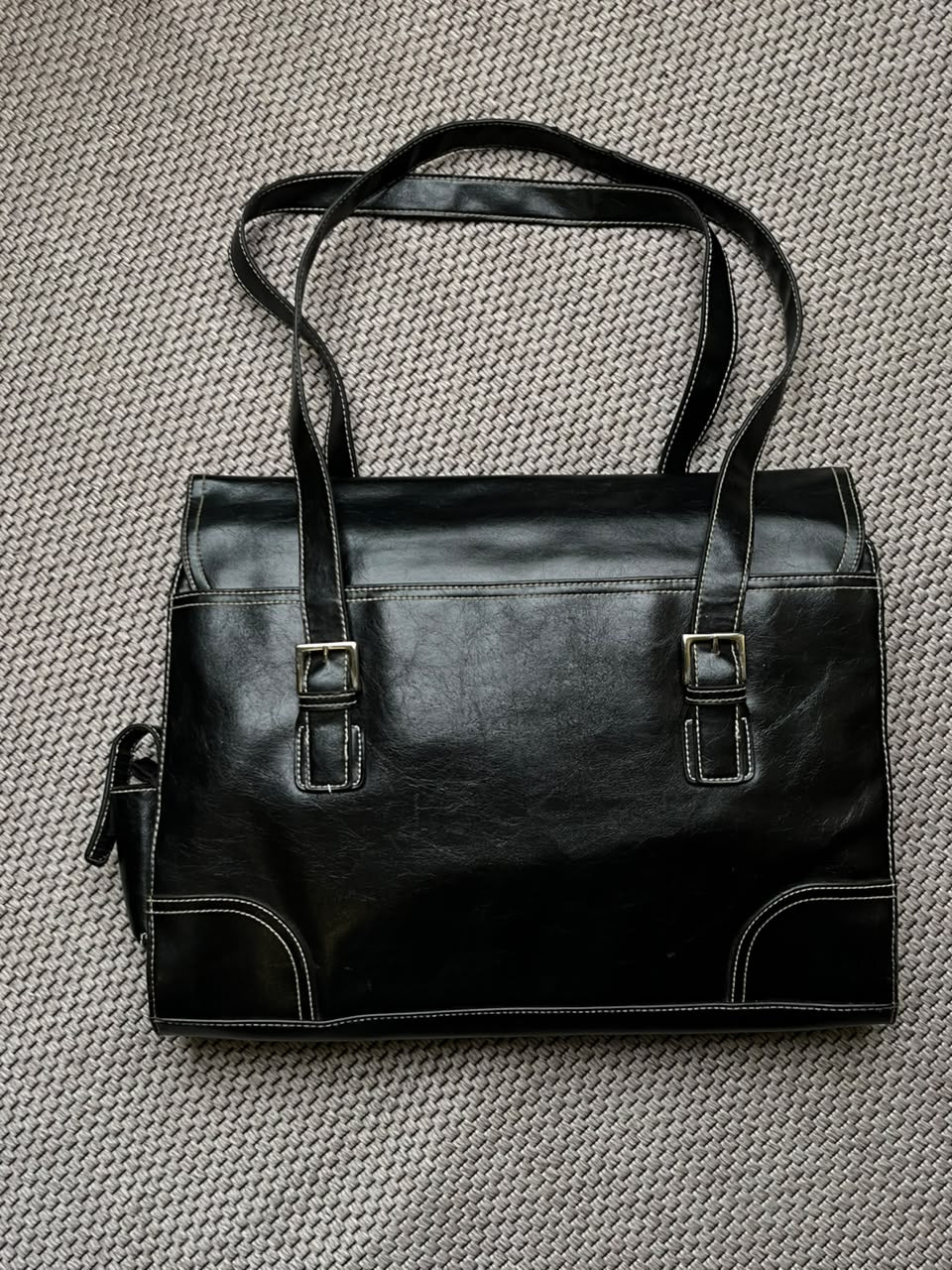 Worthington Black Faux Leather Laptop Tote Bag Briefcase Work Shoulder Bag Flap