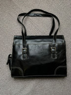 Worthington Black Faux Leather Laptop Tote Bag Briefcase Work Shoulder Bag Flap