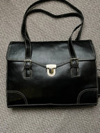Worthington Black Faux Leather Laptop Tote Bag Briefcase Work Shoulder Bag Flap