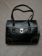 Worthington Black Faux Leather Laptop Tote Bag Briefcase Work Shoulder Bag Flap