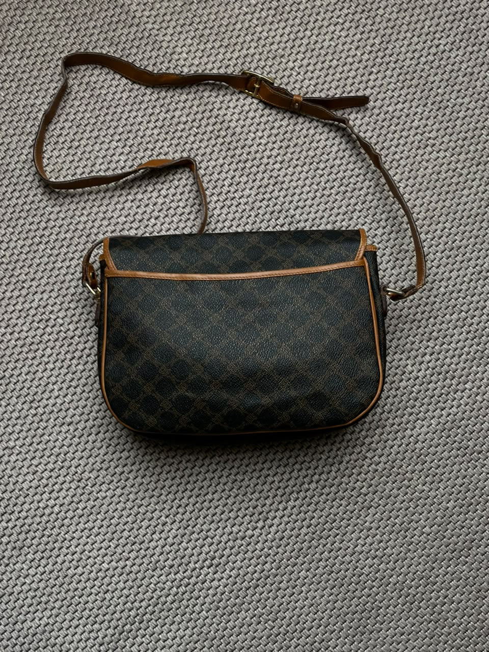 Vintage Bally Monogram Crossbody Flap Bag Brown Coated Canvas Saddle Shoulder