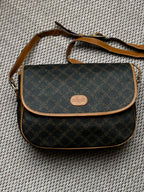 Vintage Bally Monogram Crossbody Flap Bag Brown Coated Canvas Saddle Shoulder