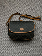 Vintage Bally Monogram Crossbody Flap Bag Brown Coated Canvas Saddle Shoulder
