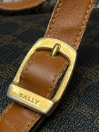 Vintage Bally Monogram Crossbody Flap Bag Brown Coated Canvas Saddle Shoulder