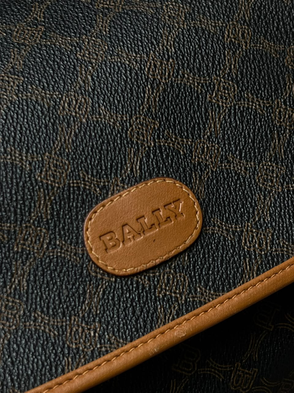 Vintage Bally Monogram Crossbody Flap Bag Brown Coated Canvas Saddle Shoulder