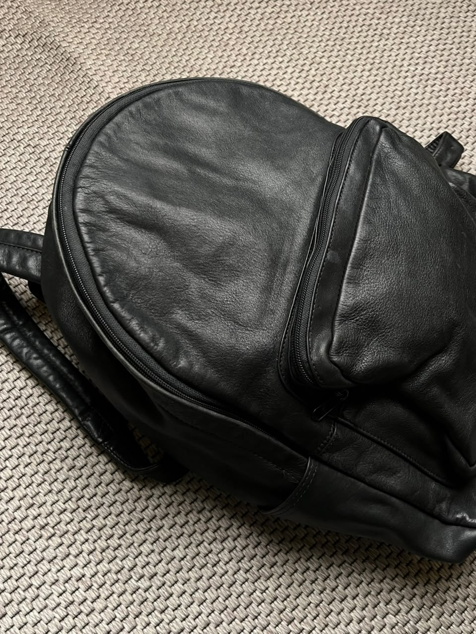 Vintage Club Room Black Leather Backpack Rucksack Made in Korea