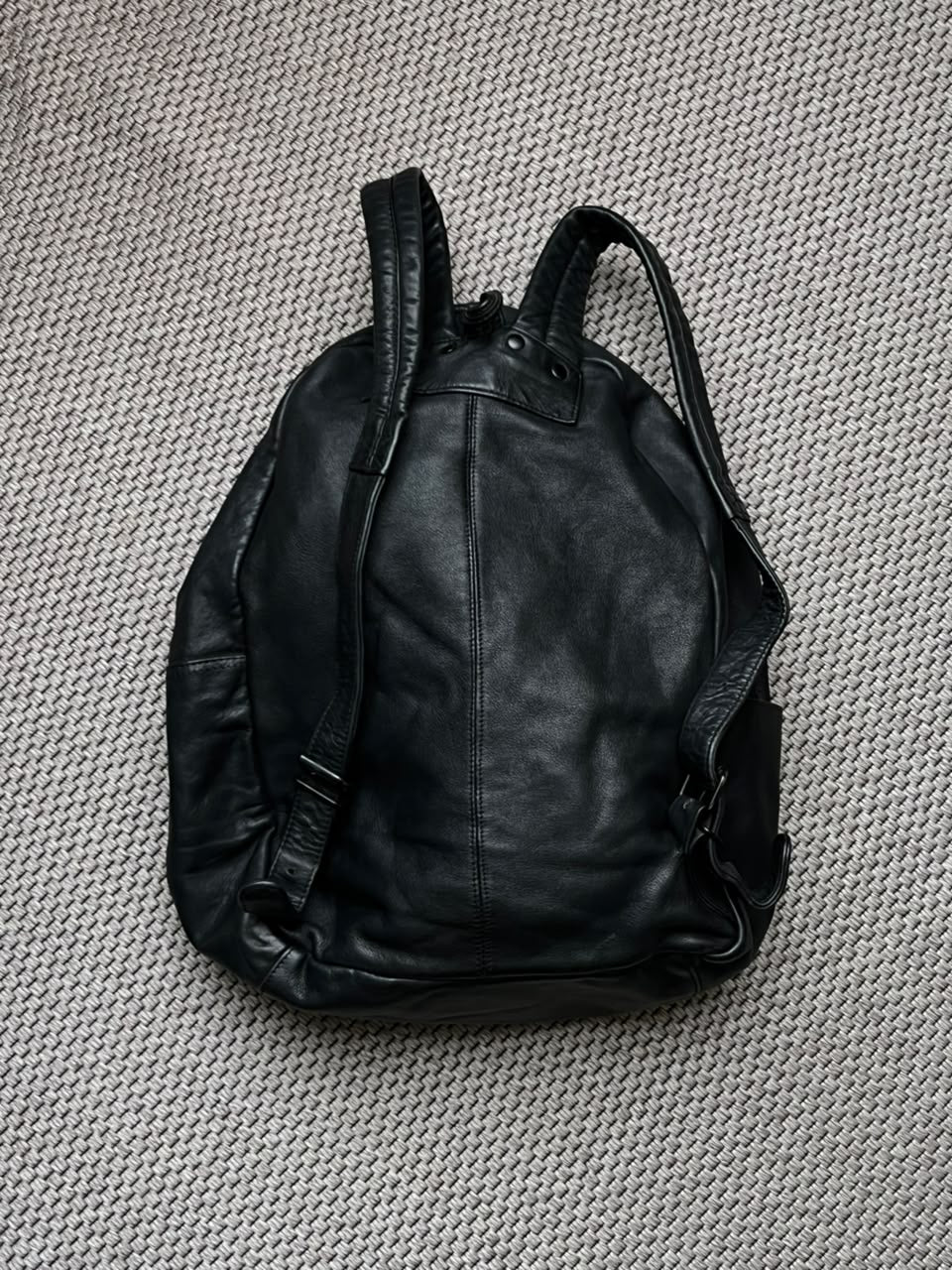 Vintage Club Room Black Leather Backpack Rucksack Made in Korea