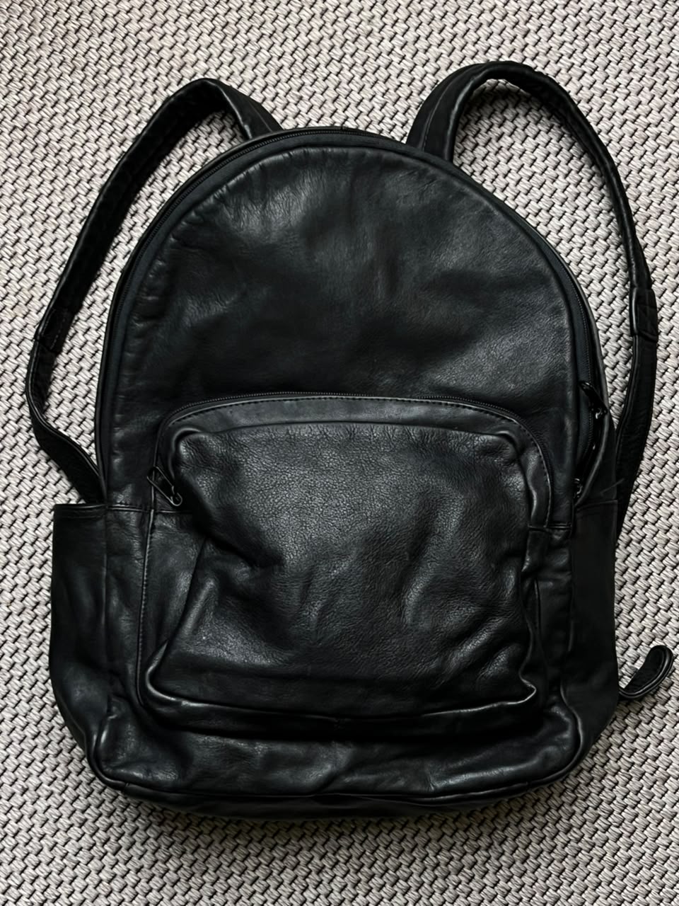 Vintage Club Room Black Leather Backpack Rucksack Made in Korea