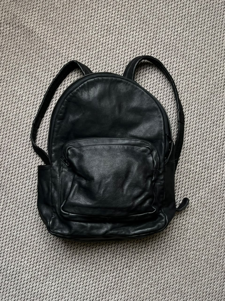 Vintage Club Room Black Leather Backpack Rucksack Made in Korea