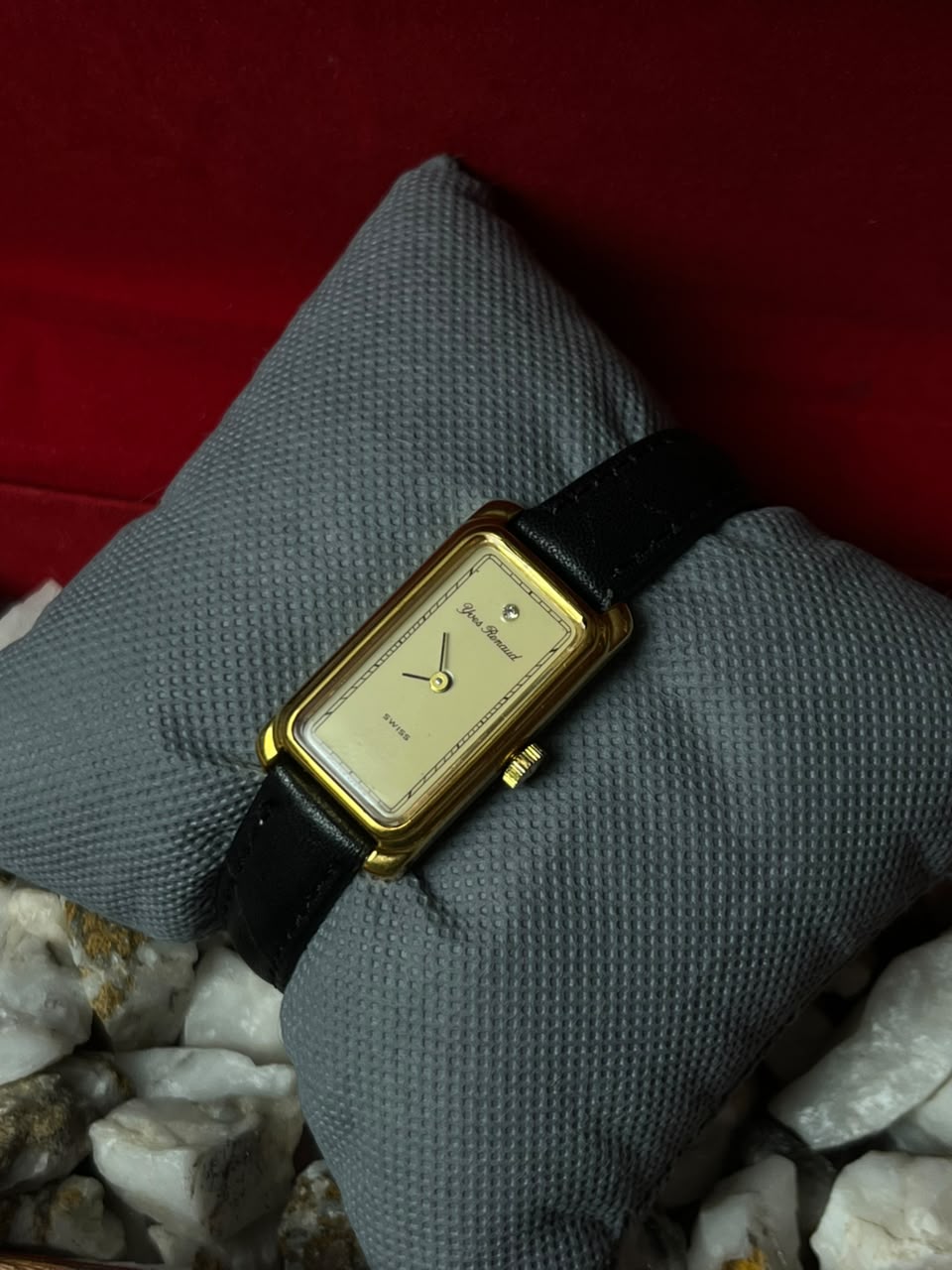 Vintage Yves Renaud Swiss Tank Watch Gold Tone Rectangular  Dress Watch