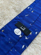 Dunhill Silk Cobalt Blue Seagulls Sailboats Nautical Ocean TIE