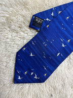 Dunhill Silk Cobalt Blue Seagulls Sailboats Nautical Ocean TIE