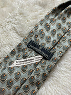 Ermenegildo Zegna Disegno Esclusivo Rubenstein Bros Silk Tie Mens Sage Green Orange Medallion Italy