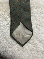 Ermenegildo Zegna Silk Tie Mens Olive Green Brown Geometric Squares Motif Italy