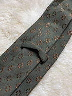 Ermenegildo Zegna Silk Tie Mens Olive Green Brown Geometric Squares Motif Italy