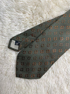 Ermenegildo Zegna Silk Tie Mens Olive Green Brown Geometric Squares Motif Italy