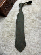 Ermenegildo Zegna Silk Tie Mens Olive Green Brown Geometric Squares Motif Italy