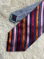 Tommy Hilfiger Vintage Silk Tie Mens Navy Blue Pink Orange Striped Houndstooth Motif