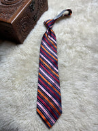 Tommy Hilfiger Vintage Silk Tie Mens Navy Blue Pink Orange Striped Houndstooth Motif