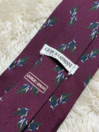 Giorgio Armani Cravatte Silk Tie Mens Burgundy Green Blue Holly Leaf Motif Italy